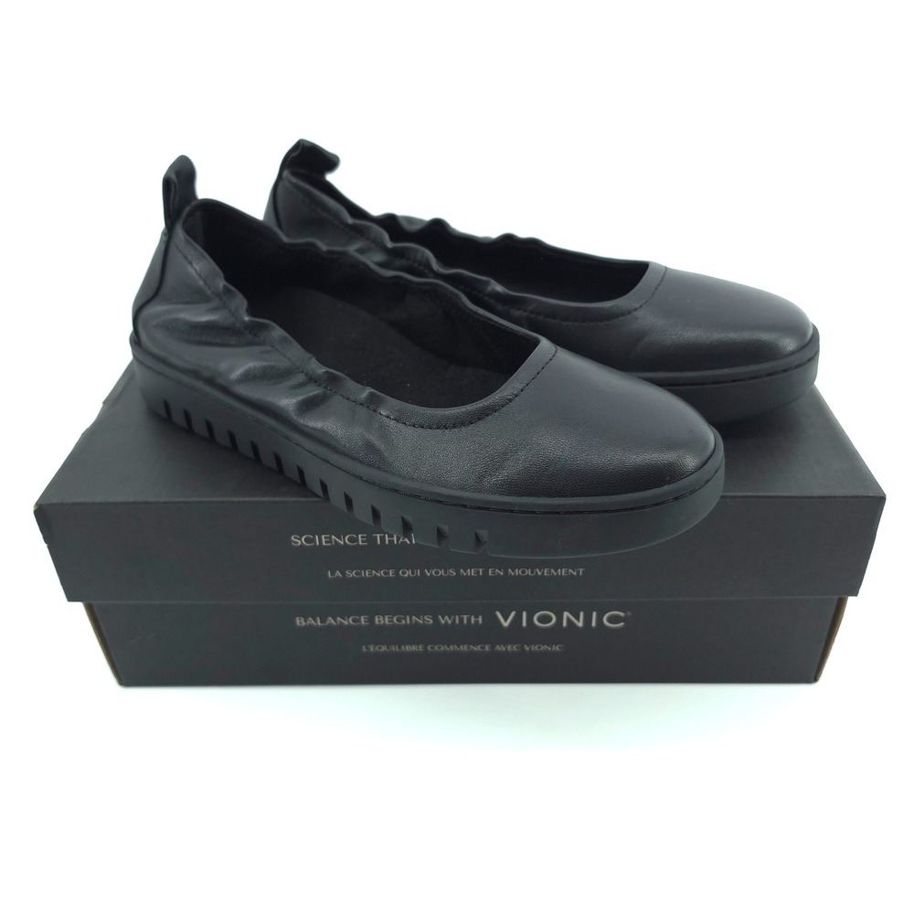 Vionic Women Uptown Ballet Flat Leather Black Size 8 M Packable Comfort